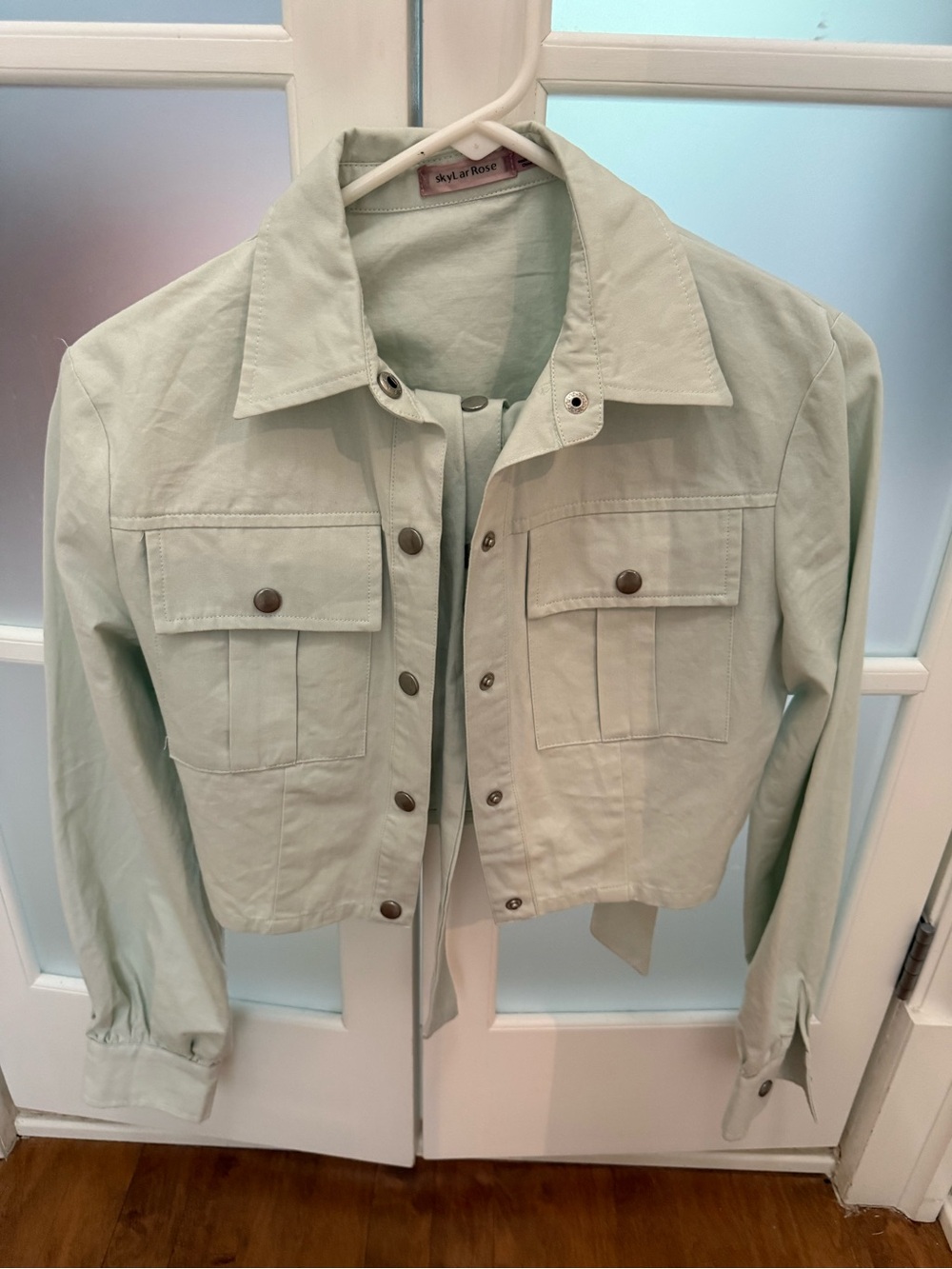 Stylish Pale Mint Cropped Utility Jacket by Saylor